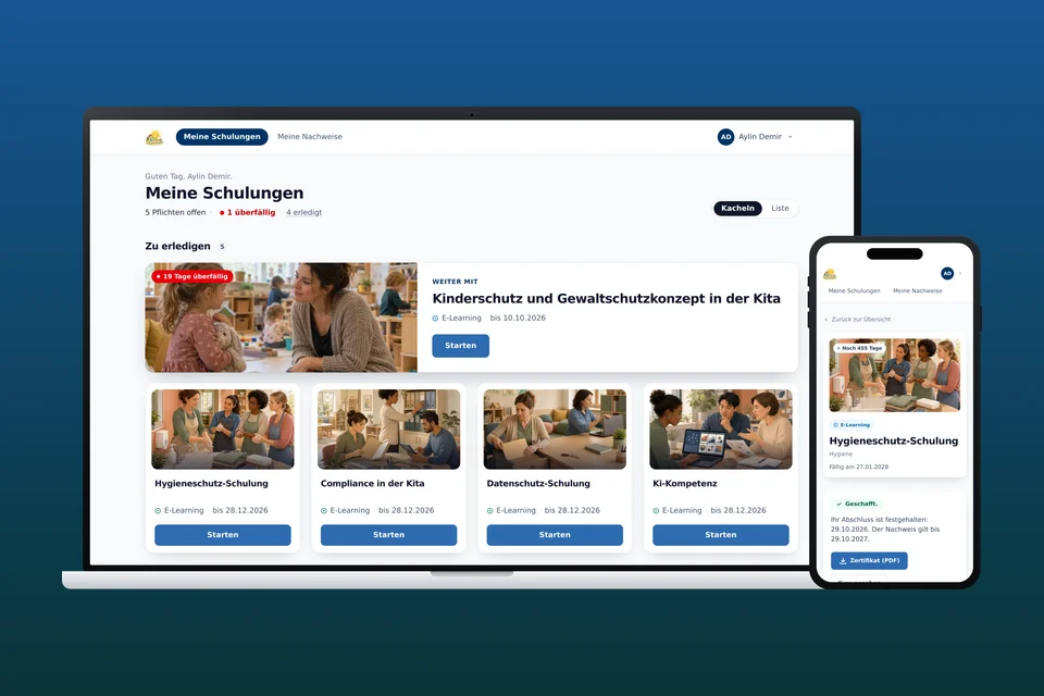 ProfiCampus-Lernplattform am Computer und am Handy: Meine Schulungen mit Fristen und Zertifikat